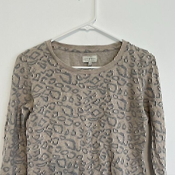 LUCKY BRAND Cheetah Print Pullover Tan Brown Gray Leopard Animal Long Sleeve XS - Picture 5 of 11